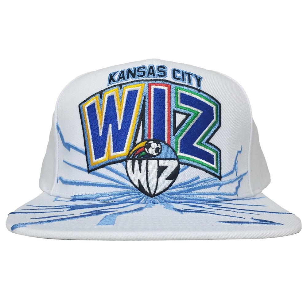KC Wiz Mitchell & Ness MLS Snapback Hat Cap Script Earthquake Logo White‎ NWT